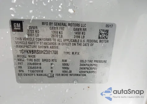 2017 Cadillac Xt5 Luxury z USA, uszkodzony, nr VIN 1GYKNBRS8HZ301708